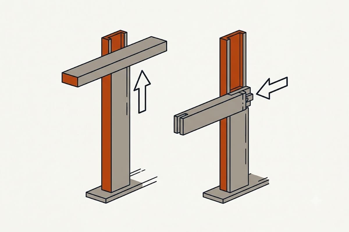 Bearing connection compared with a side-bolted one