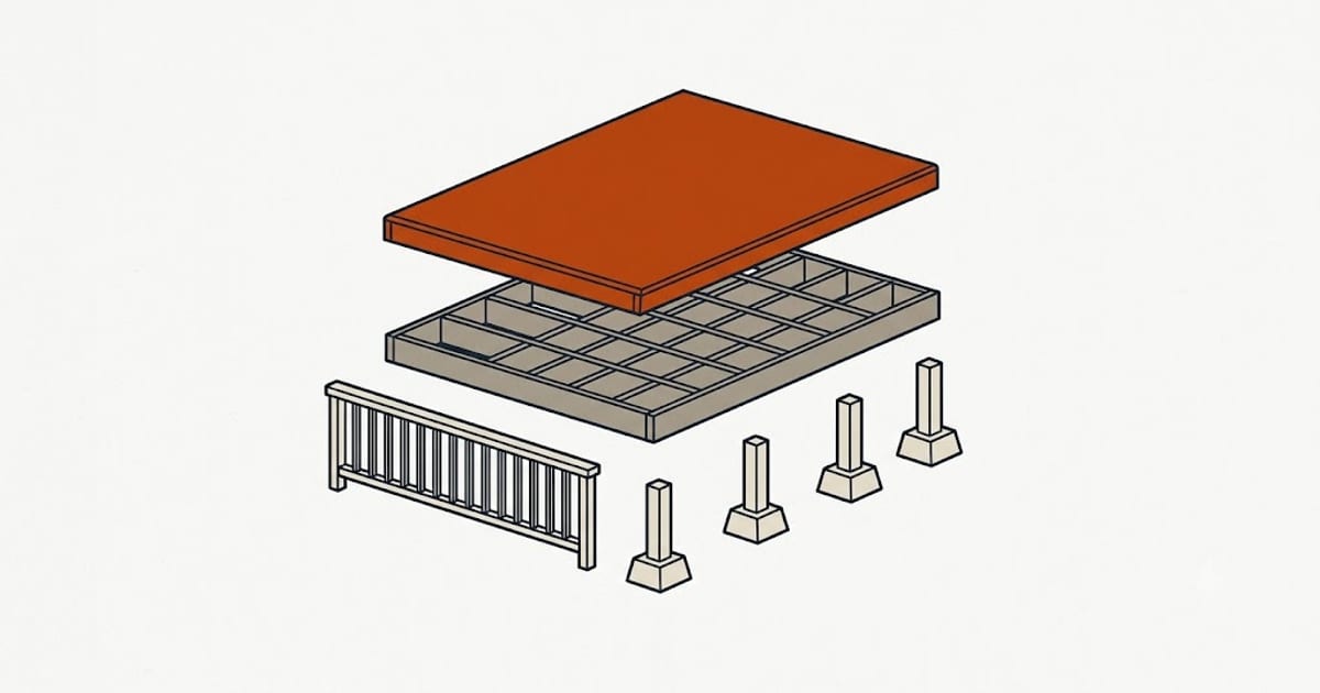 Deck cost split between framing, decking, footings and railings