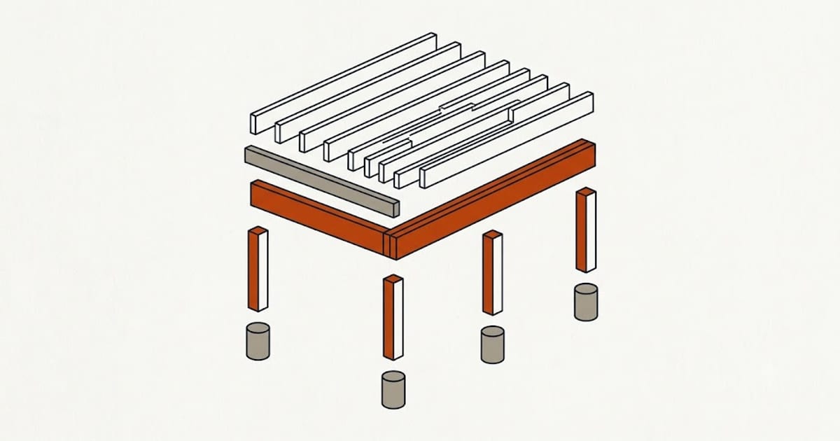 A deck frame broken into its priced components