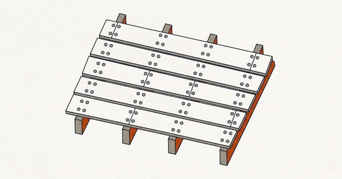 Two screws per board at every joist crossing
