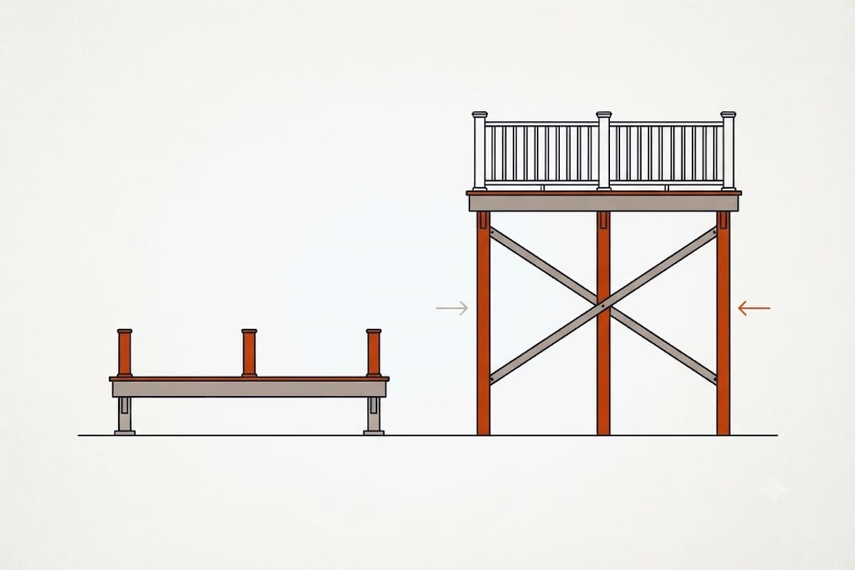 Ground level against elevated framing